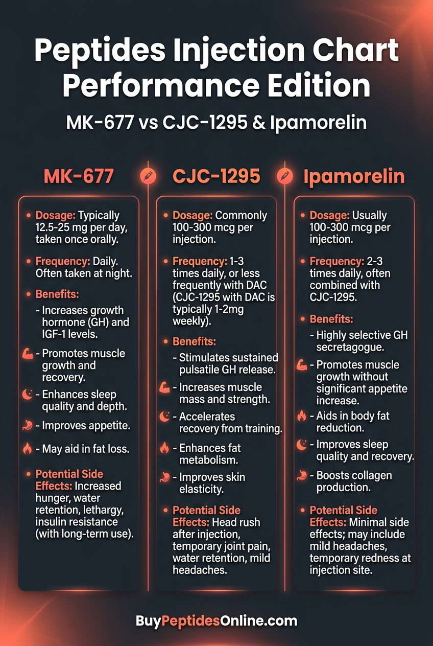 Peptides Injection Chart — Performance Edition | MK-677 vs CJC-1295 & Ipam