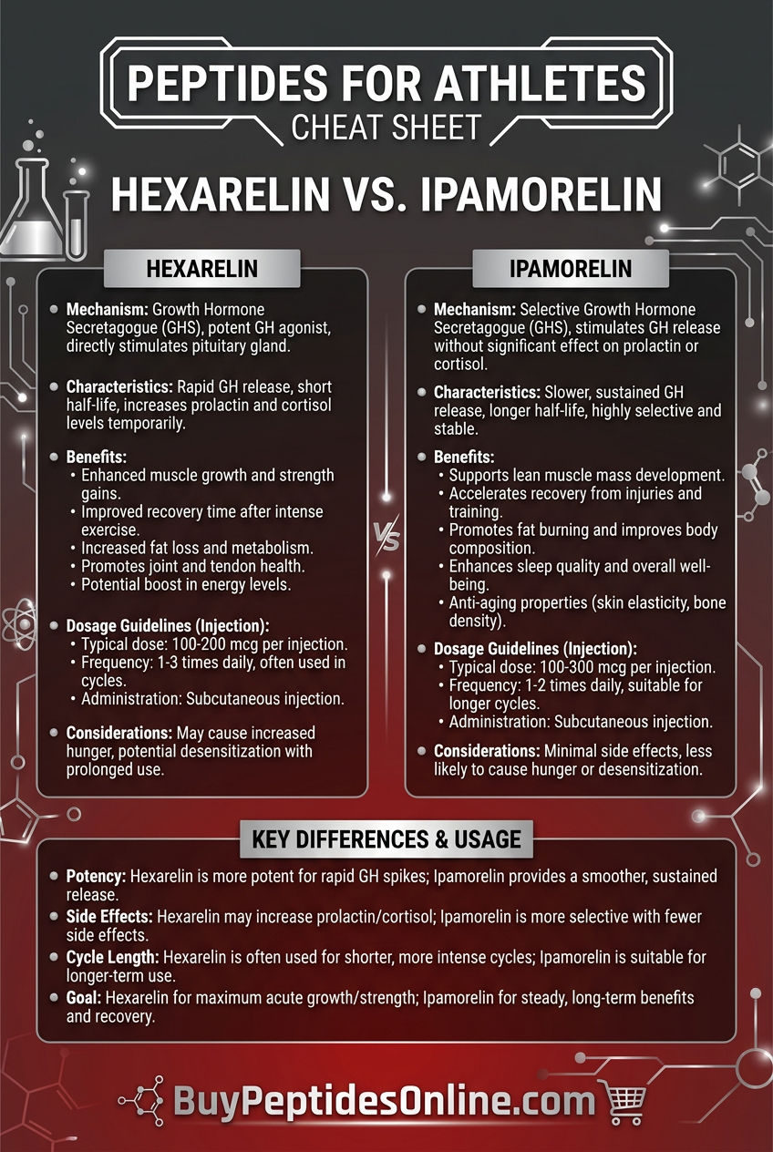 Peptides for Athletes — Cheat Sheet | Hexarelin vs. Ipamorelin