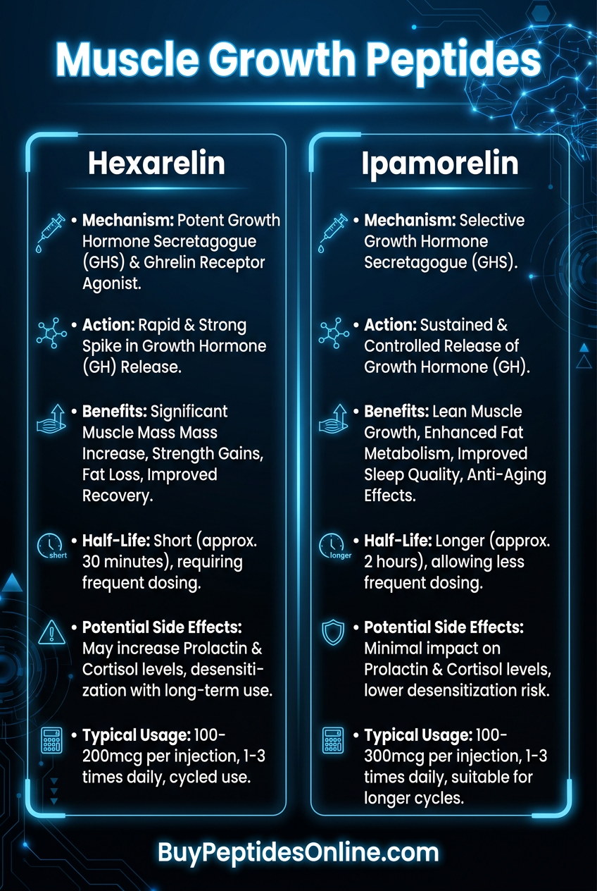 Muscle Growth Peptides — Injection Chart | Hexarelin vs. Ipamorelin