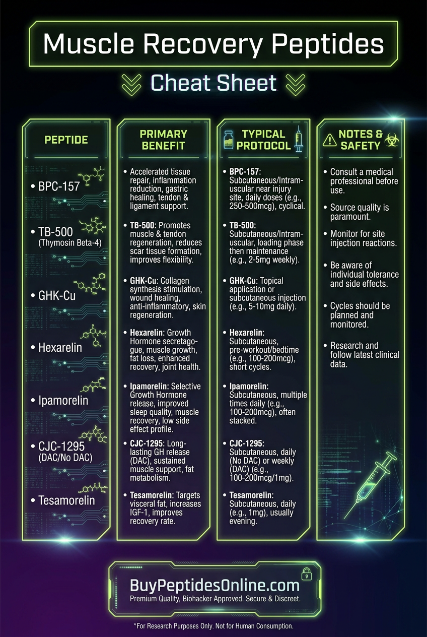 Muscle Recovery Peptides — Cheat Sheet